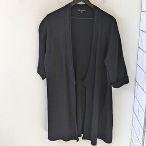 Eileen Fisher Women's Black Silk Cotton Open Front Cardigan Sweater XL